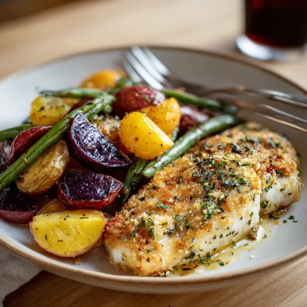 Herb-Crusted Tilapia with Roasted Vegetables Recipe - Recipe Image