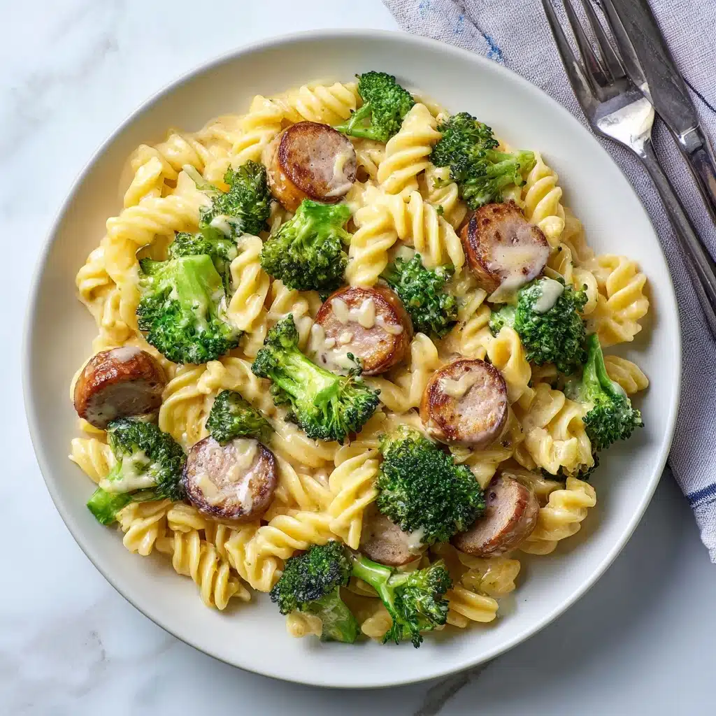 One-Pot Cheesy Smoked Sausage and Broccoli Pasta Recipe - Recipe Image