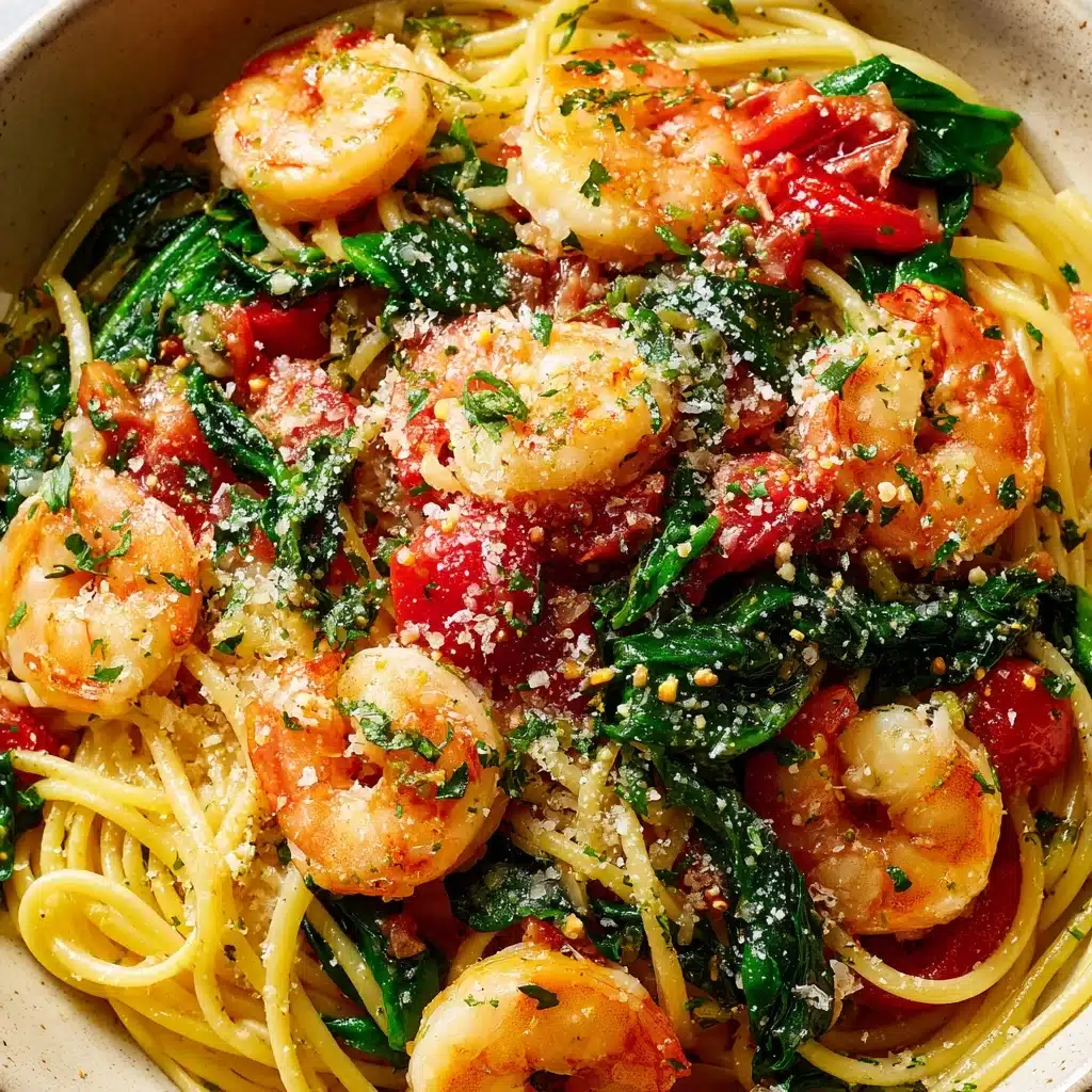 Tomato Spinach Shrimp Pasta Recipe - Recipe Image