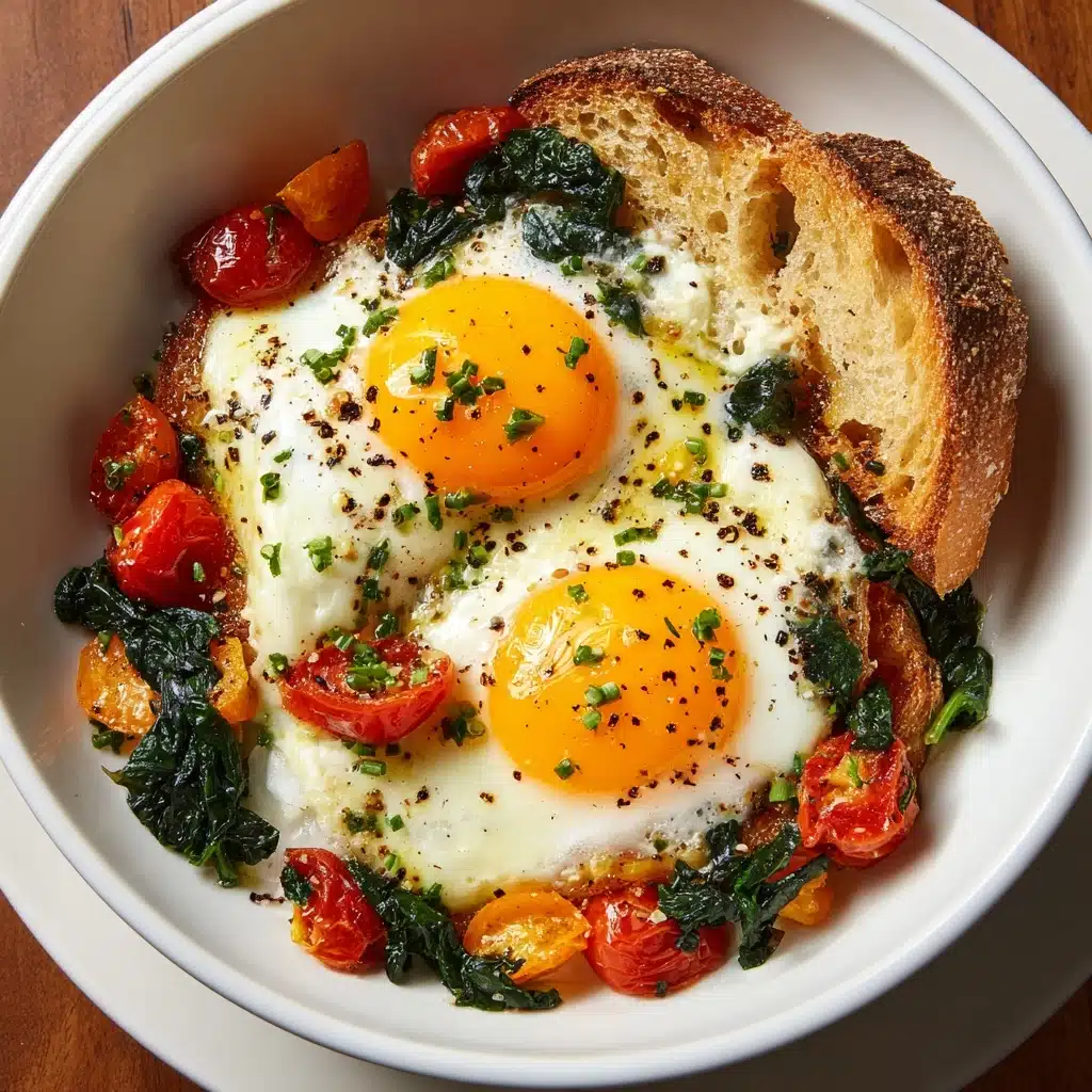Baked Feta Eggs with Spinach and Tomatoes Recipe - Recipe Image