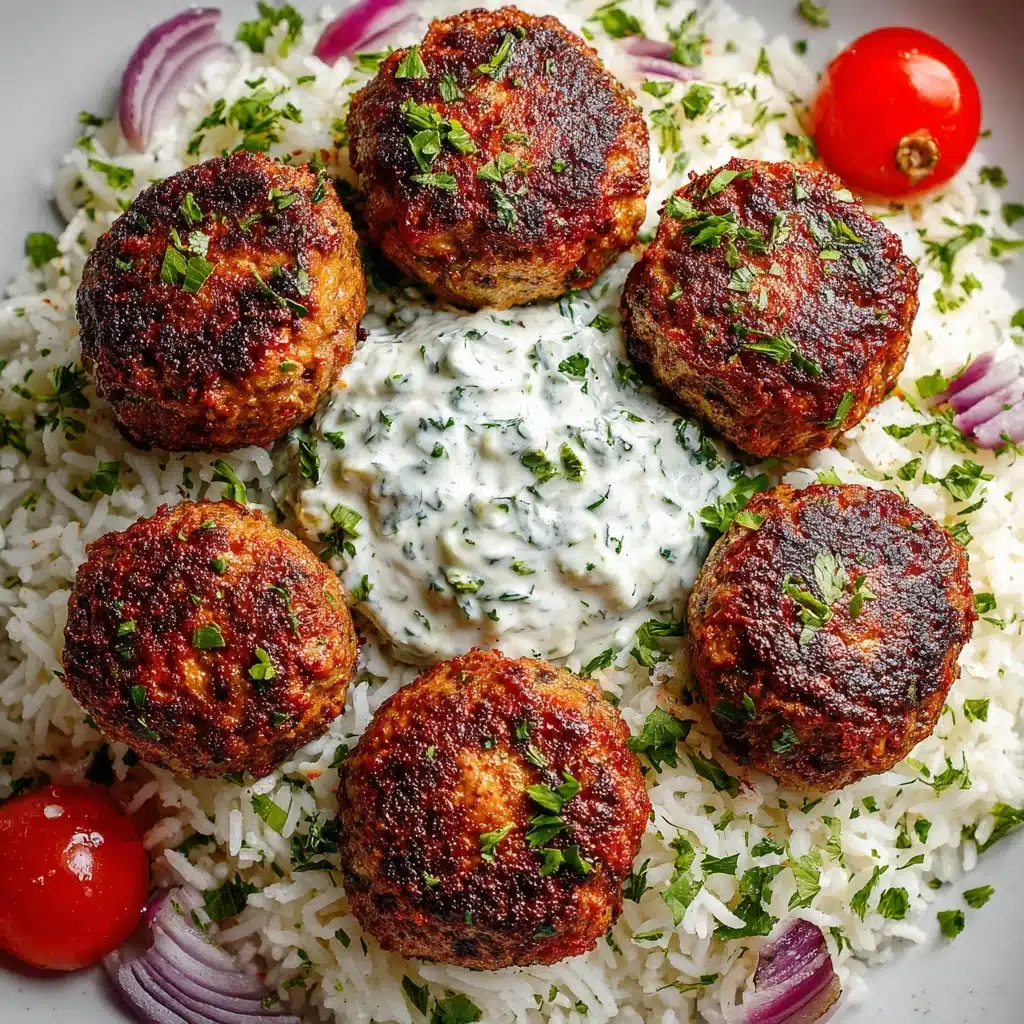 Greek Meatball Bowl with Tzatziki, Rice & Fresh Veggies Recipe - Recipe Image