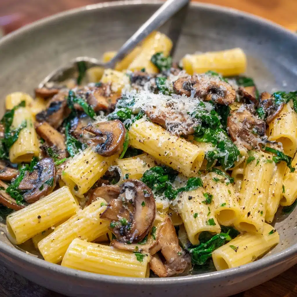 Creamy Parmesan Spinach Mushroom Pasta Recipe - Recipe Image