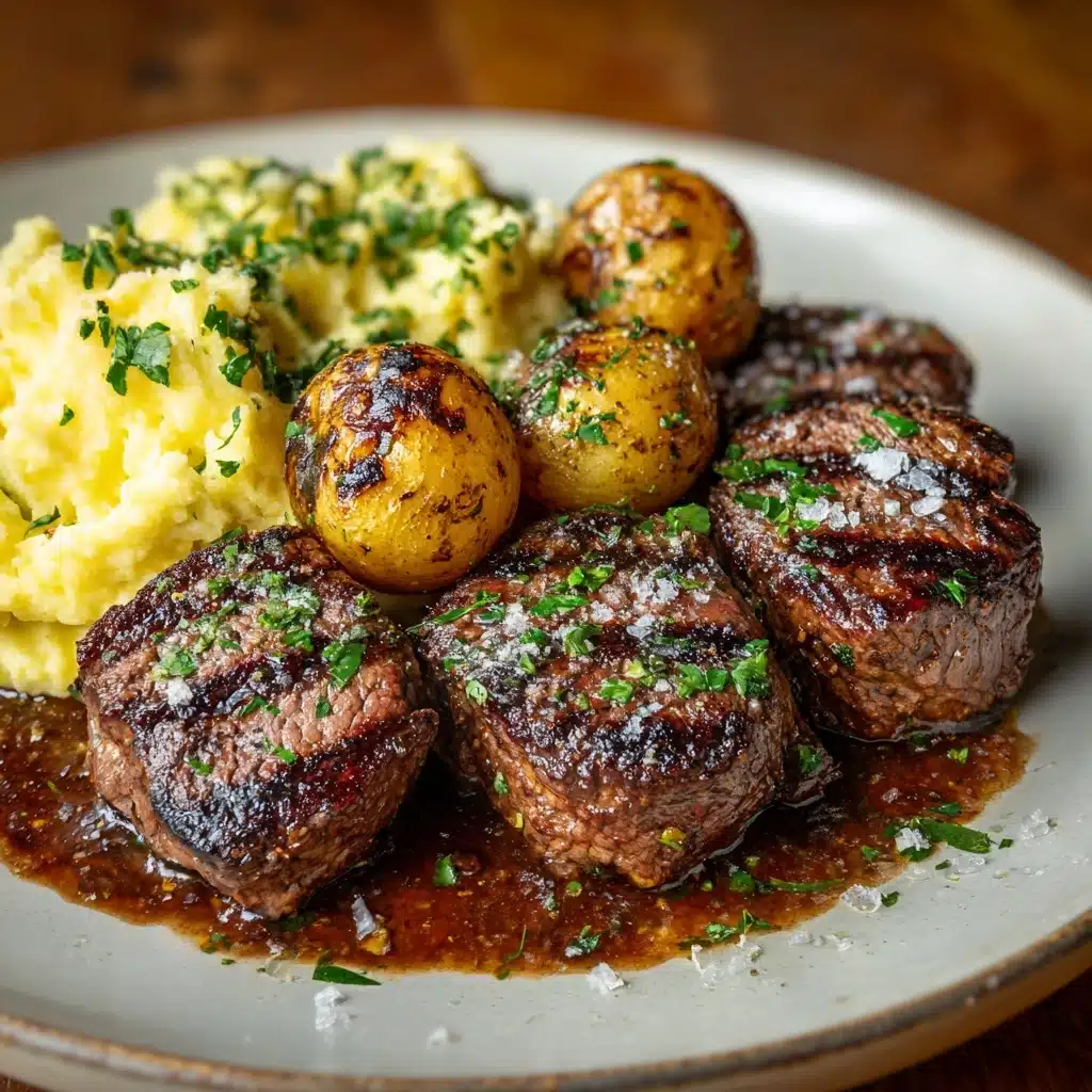 Garlic Butter Steak Bites and Cheesy Smashed Potatoes: The Ultimate 7-Ingredient Recipe - Recipe Image