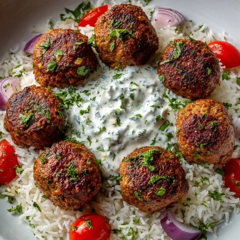 Greek Meatball Bowl with Tzatziki, Rice & Fresh Veggies Recipe