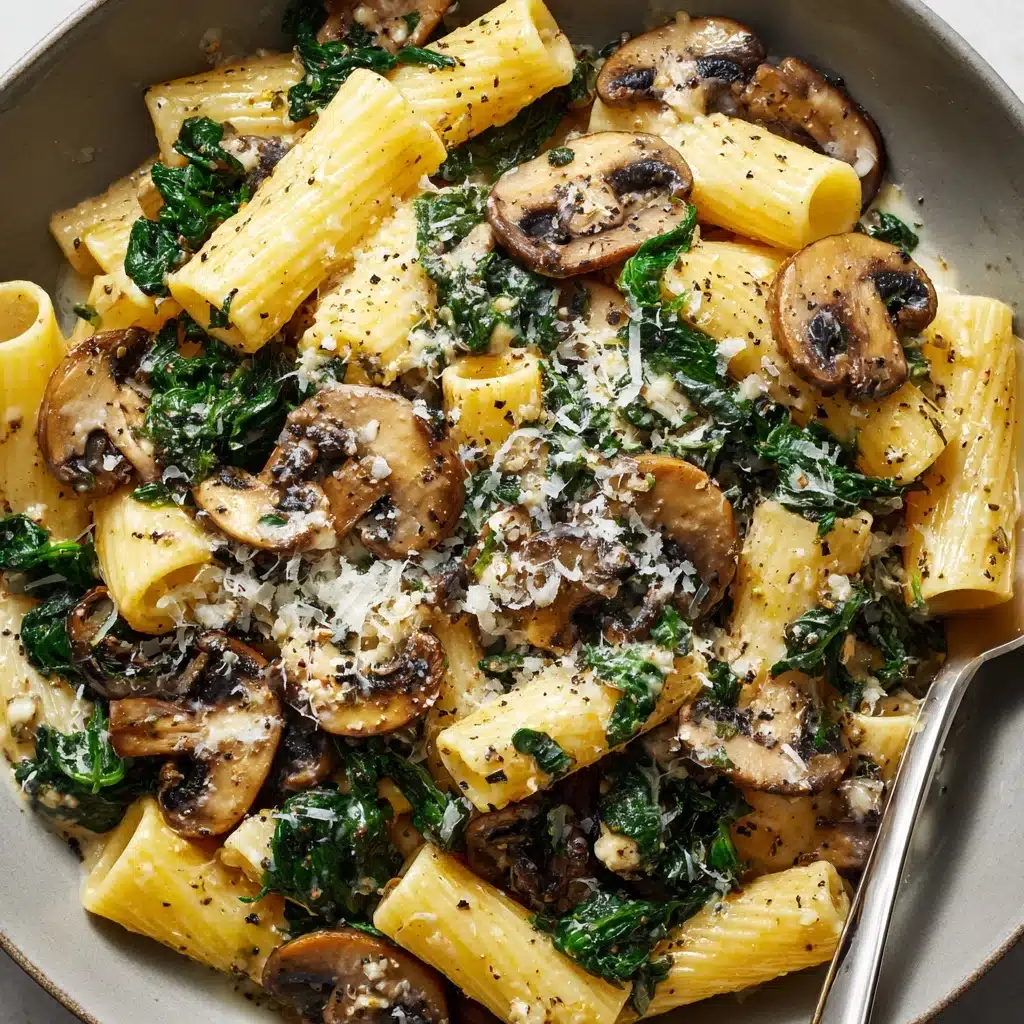 Creamy Parmesan Spinach Mushroom Pasta Recipe - Recipe Image