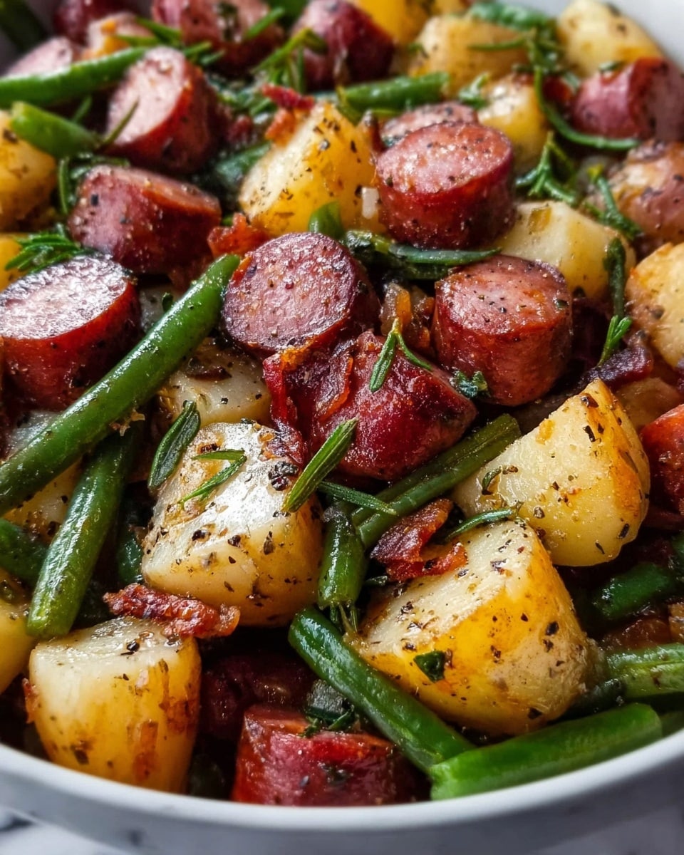 Sautéed Potatoes and Green Beans with Smoked Sausage Recipe - Recipe Image