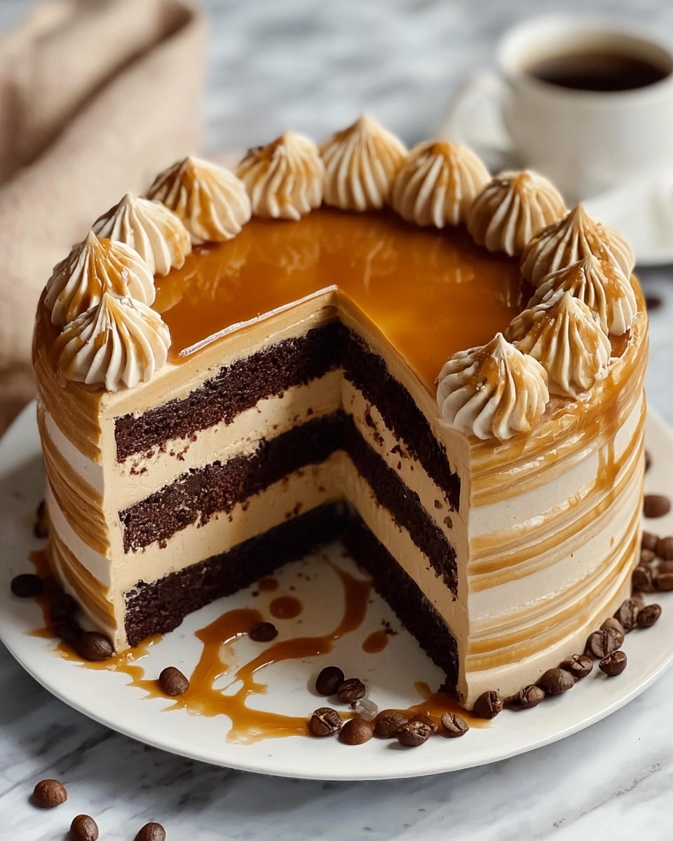 Decadent Caramel Latte Cake with Coffee Buttercream Recipe - Recipe Image