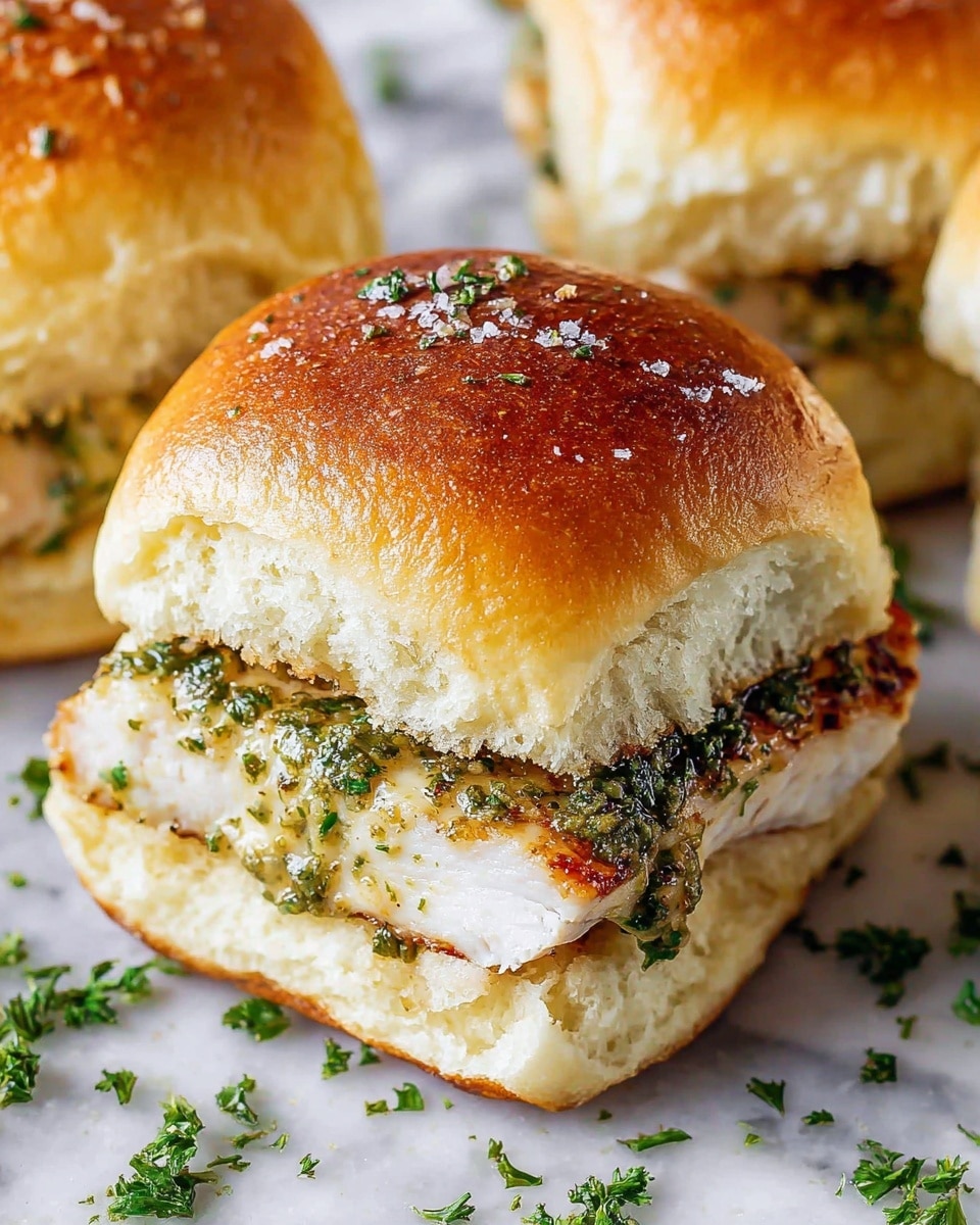 Cheesy Garlic Pesto Chicken Sliders Recipe - Recipe Image