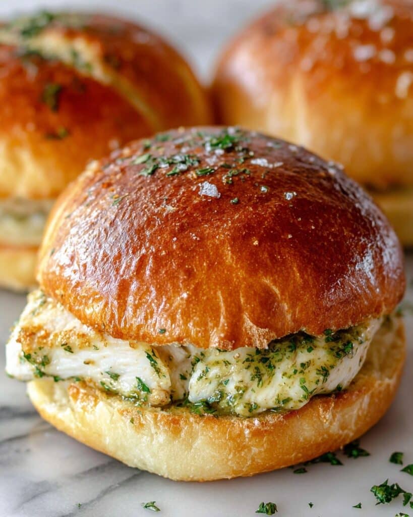 Cheesy Garlic Pesto Chicken Sliders Recipe