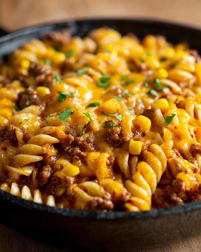 Loaded Cheddar Ranch Beef and Sweet Corn Rotini Bake Recipe