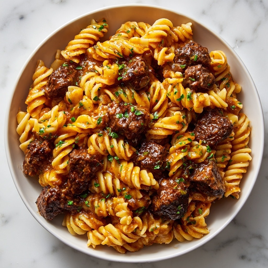 Beef and Rotini in Garlic Parmesan Sauce Recipe - Recipe Image