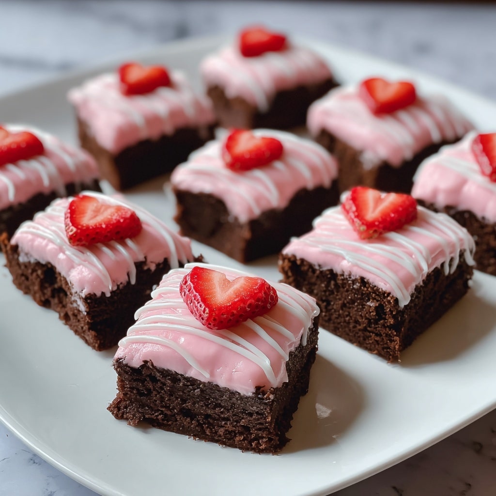Strawberry Frosted Heart-Shaped Brownies Recipe - Recipe Image