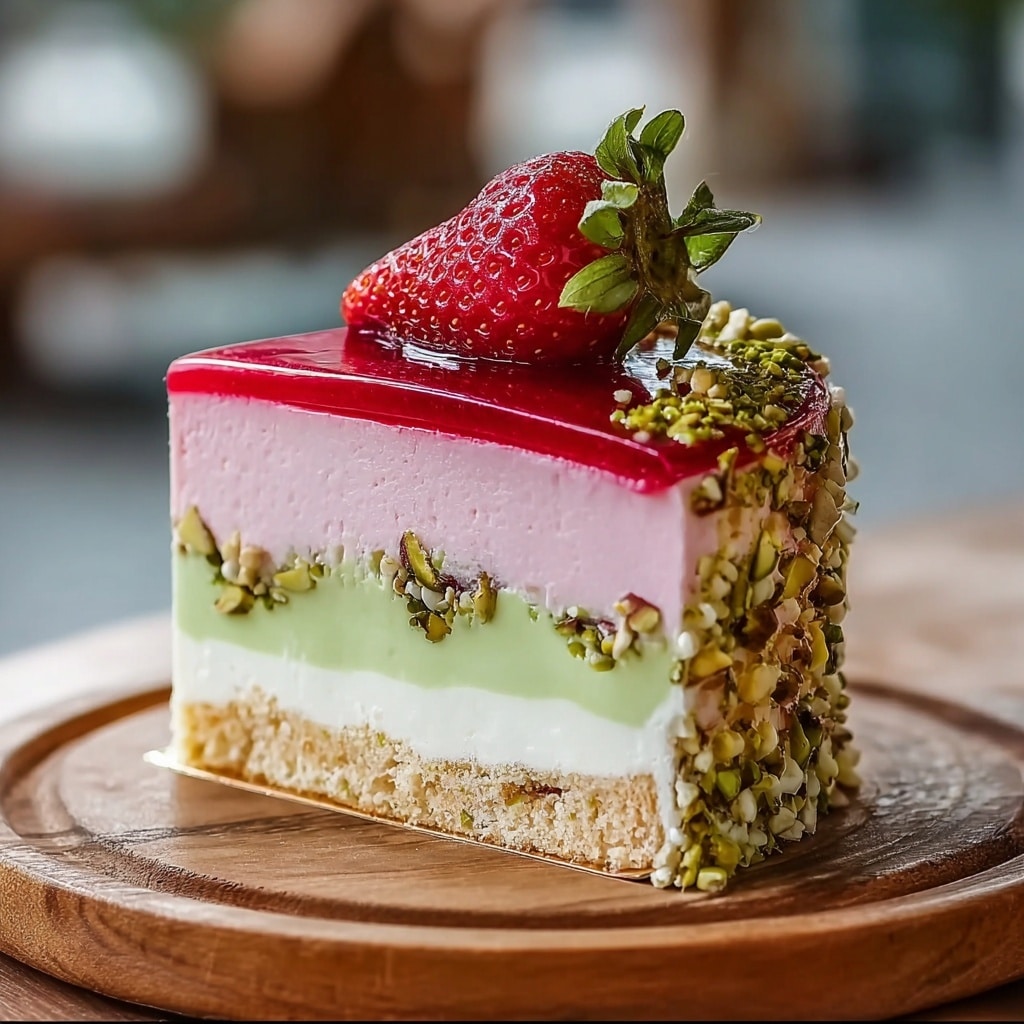 Strawberry Pistachio Mousse Cake Recipe - Recipe Image