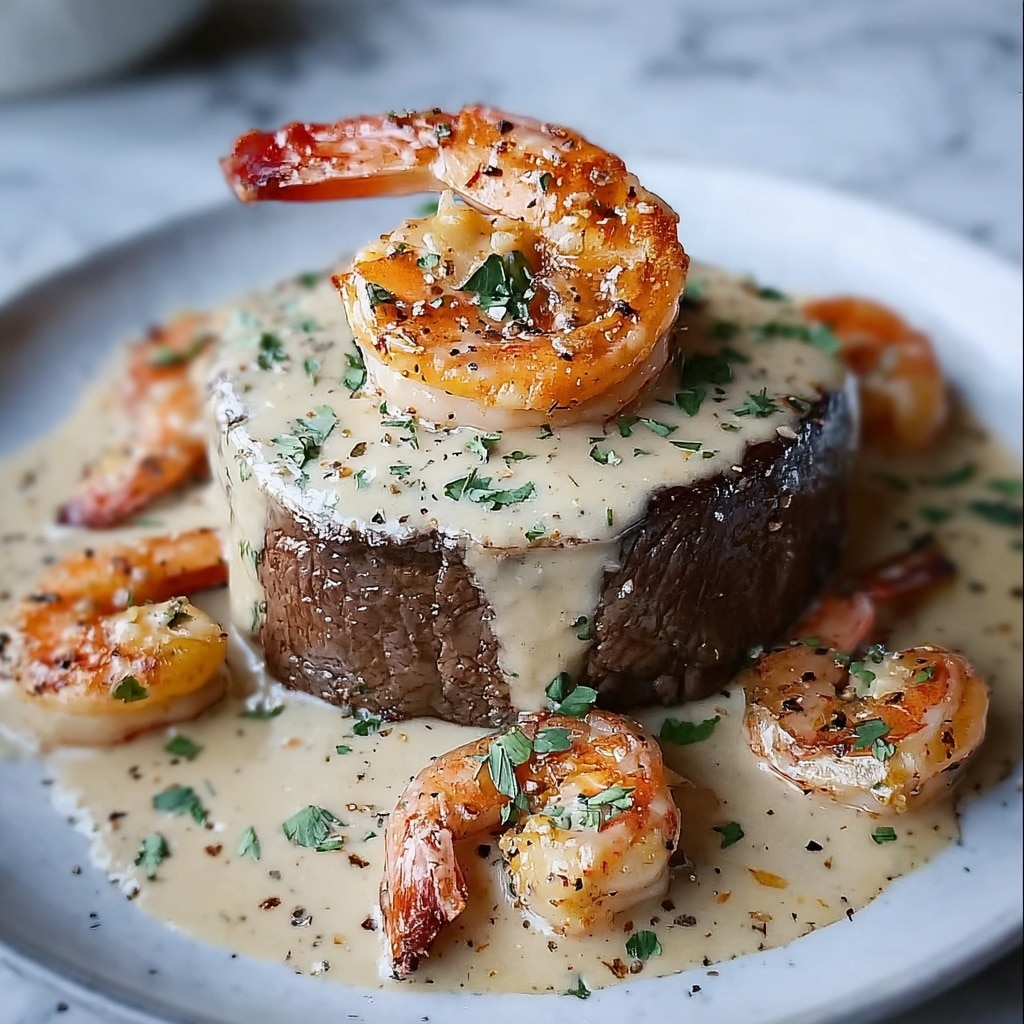 Filet Mignon with Shrimp and Lobster Cream Sauce Recipe - Recipe Image