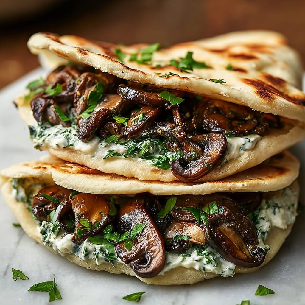 Cheesy Beef and Mushroom Pita Pockets with Tzatziki Sauce Recipe - Recipe Image