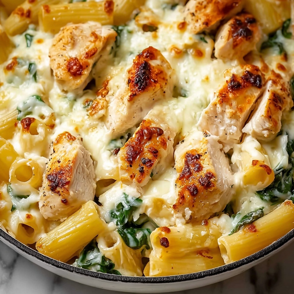 Cheesy Spinach Dip Chicken Pasta Recipe - Recipe Image
