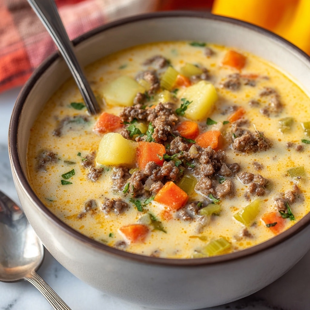 Easy Slow Cooker Cheeseburger Soup Recipe - Recipe Image
