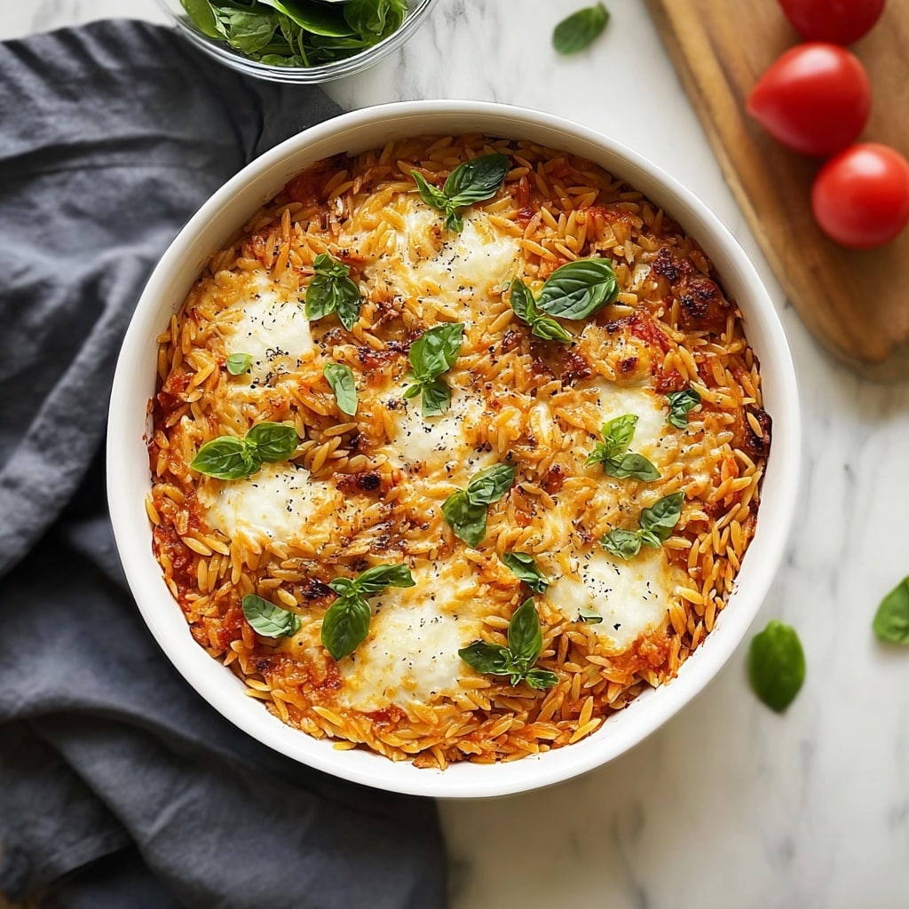 Baked Orzo Pasta with Spinach, Ricotta, and Mozzarella Recipe - Recipe Image