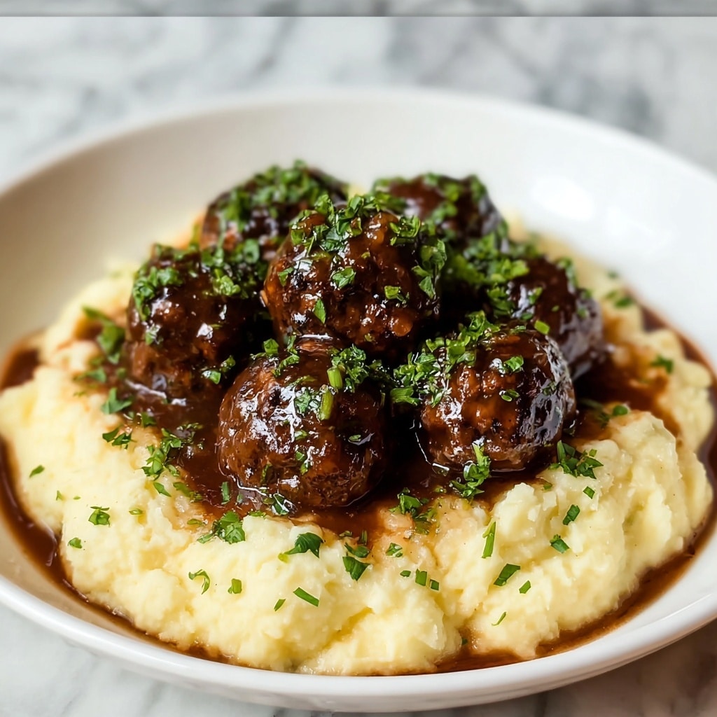 Irresistible Salisbury Meatballs & Mashed Potatoes Recipe - Recipe Image