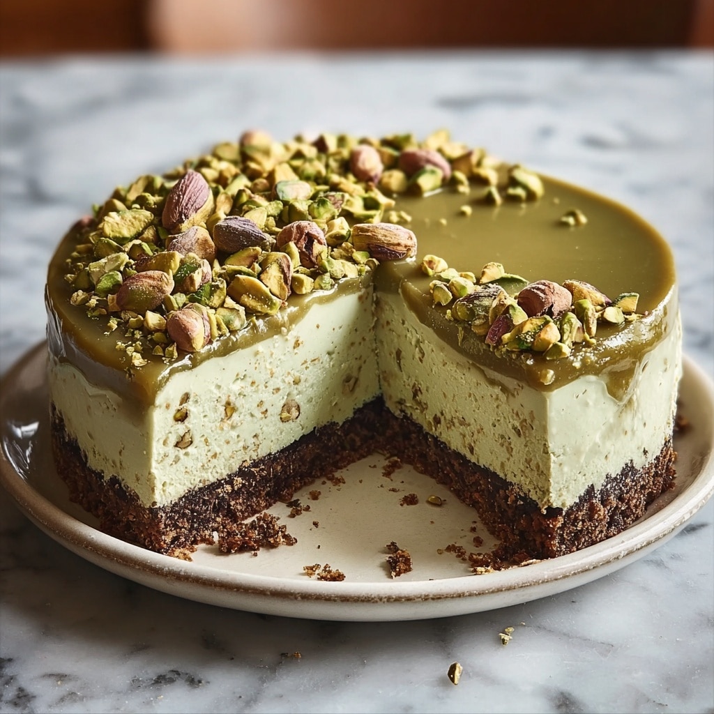 Pistachio Cheesecake with Almond Crust Recipe - Recipe Image