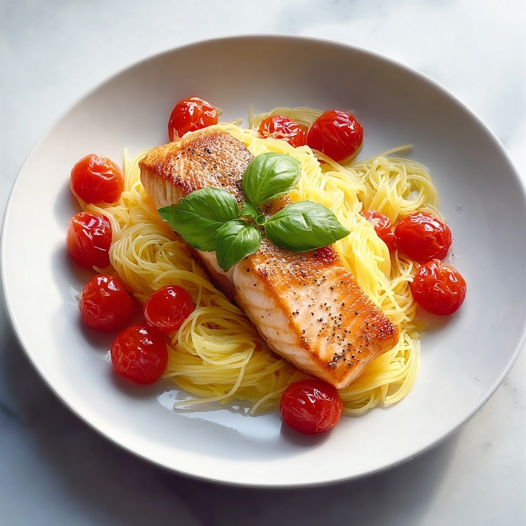Salmon Pasta with Cherry Tomatoes and Fresh Basil Recipe - Recipe Image