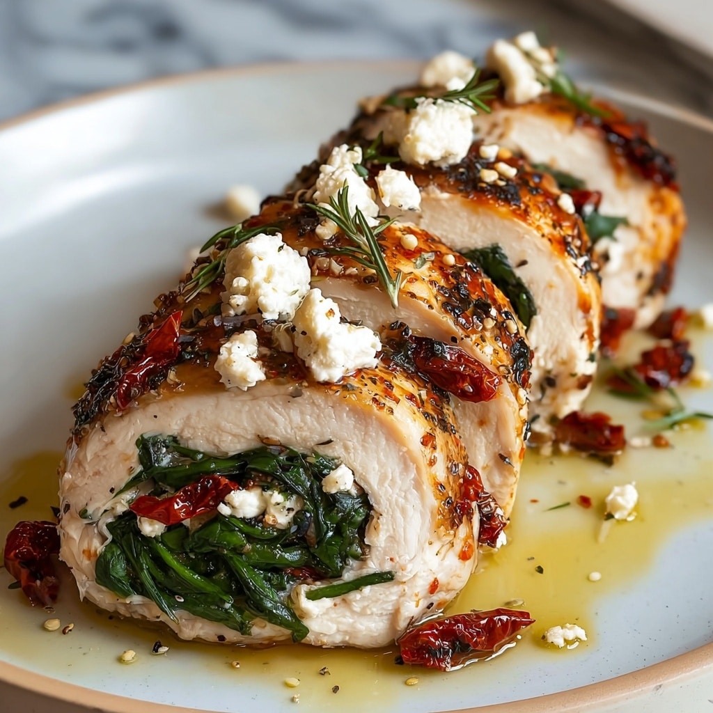 Rolled Chicken Breast Stuffed with Feta, Spinach, and Sun-Dried Tomatoes Recipe - Recipe Image