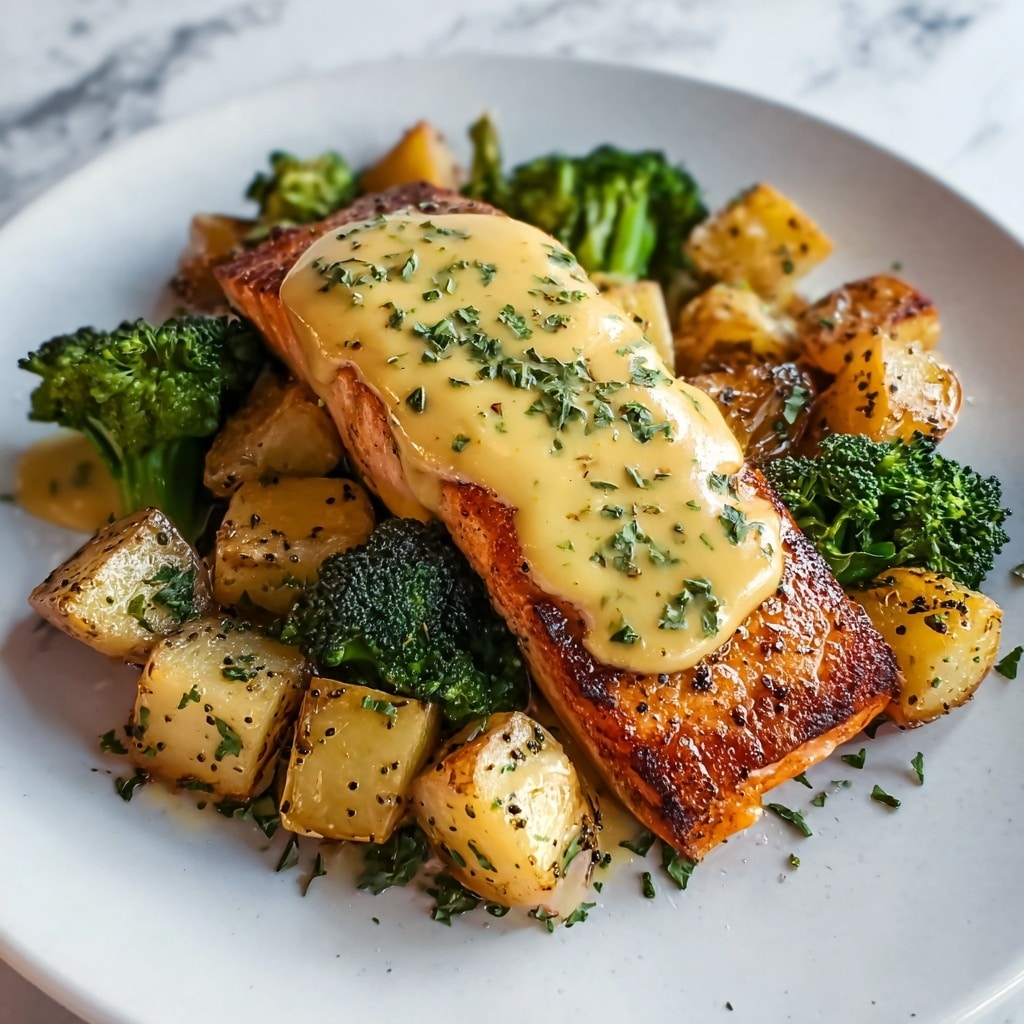 Lemon Butter Salmon with Crispy Potatoes and Roasted Broccoli Recipe - Recipe Image