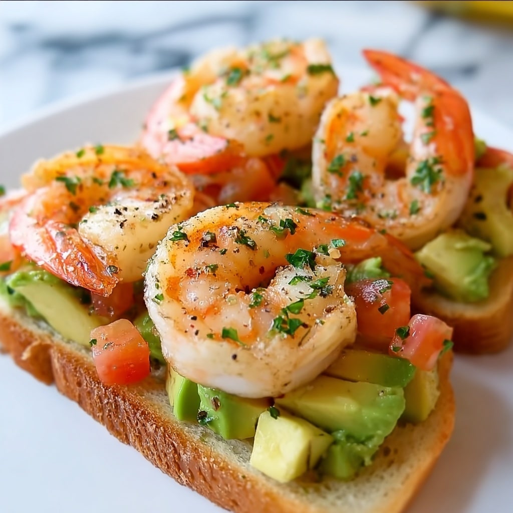 Shrimp and Avocado Garlic Bread Recipe - Recipe Image