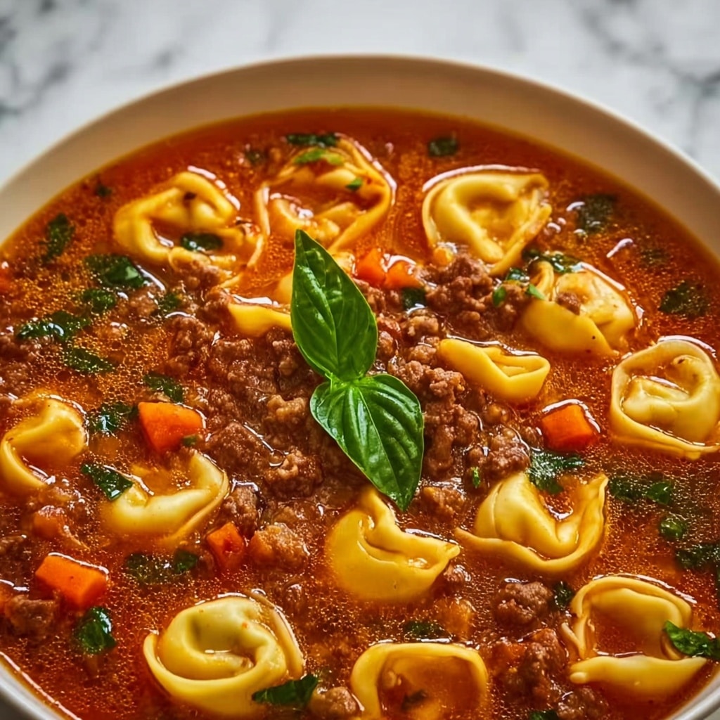 Slow Cooker Tomato Tortellini Soup with Ground Beef Recipe - Recipe Image