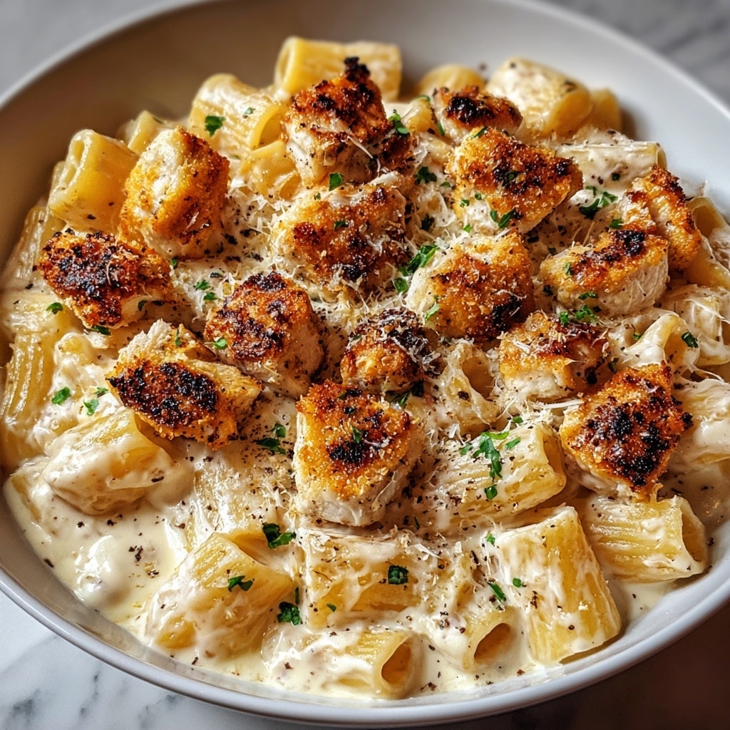 Cheesy Garlic Butter Chicken Bites with Creamy Parmesan Pasta Recipe - Recipe Image