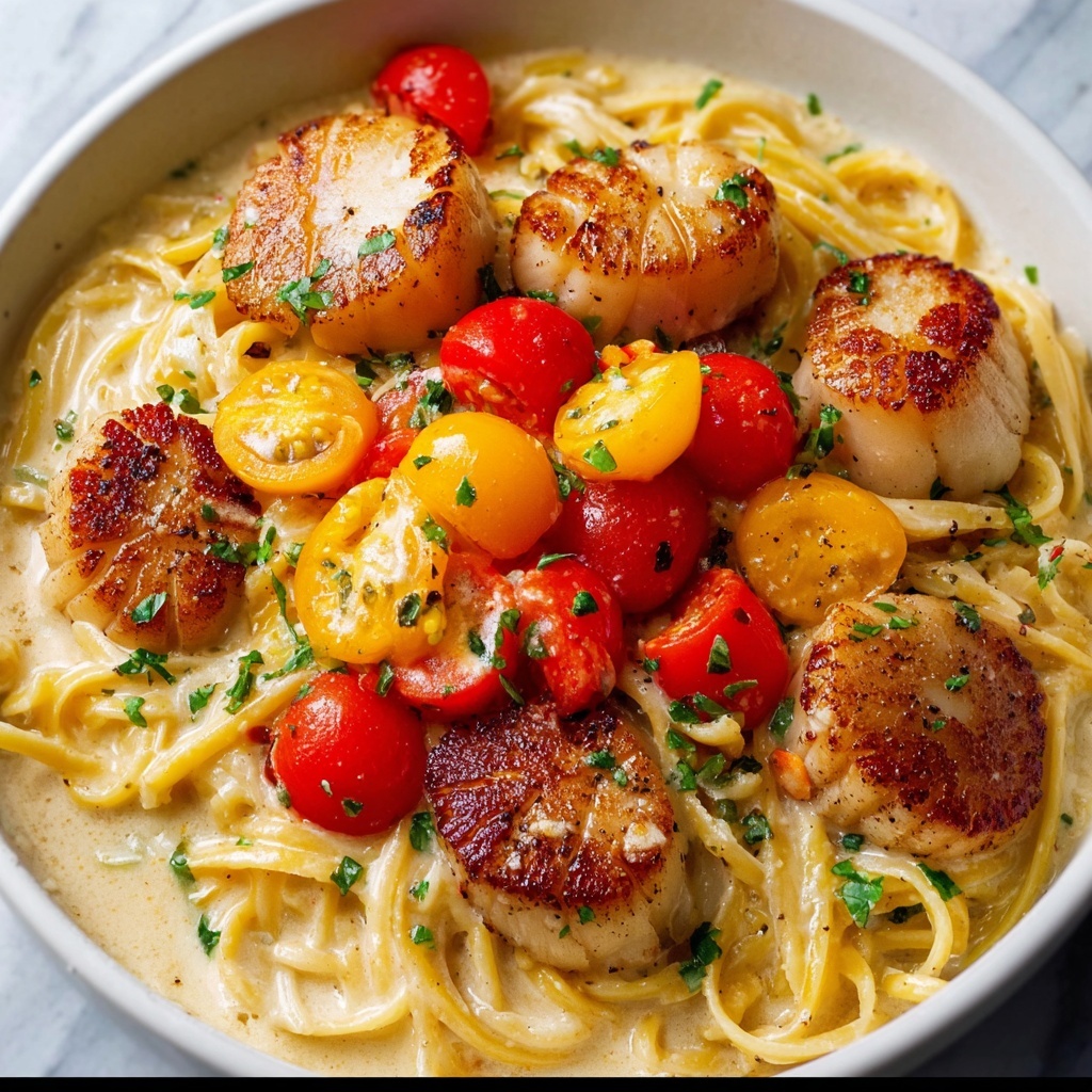 Shrimp and Scallop Pasta with Cherry Tomatoes Recipe - Recipe Image