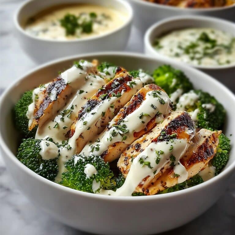 Grilled Chicken Broccoli Bowls with Creamy Garlic Sauce Recipe