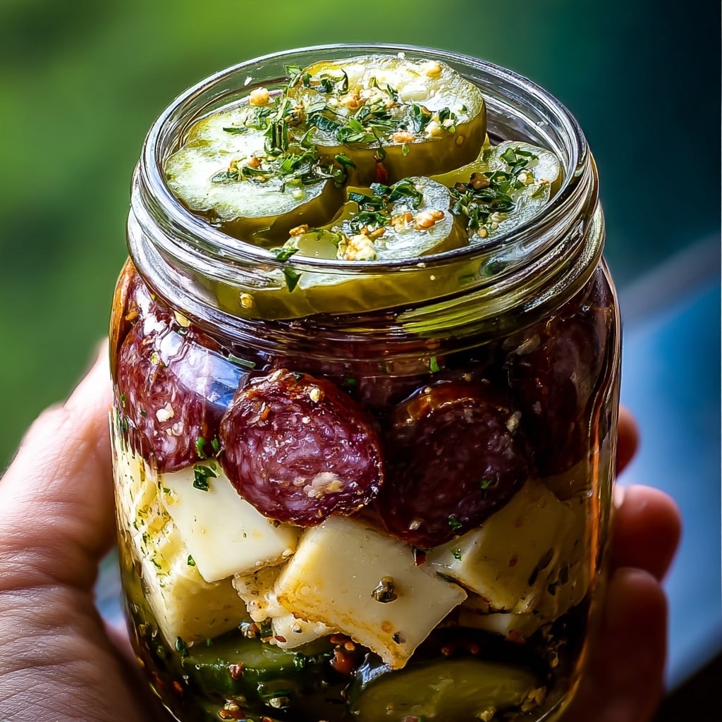 Easy Marinated Cheese Appetizer with Salami & Pickles Recipe