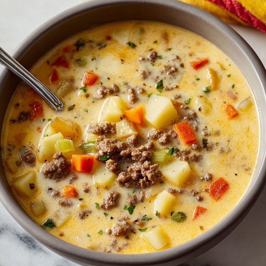 Easy Slow Cooker Cheeseburger Soup Recipe