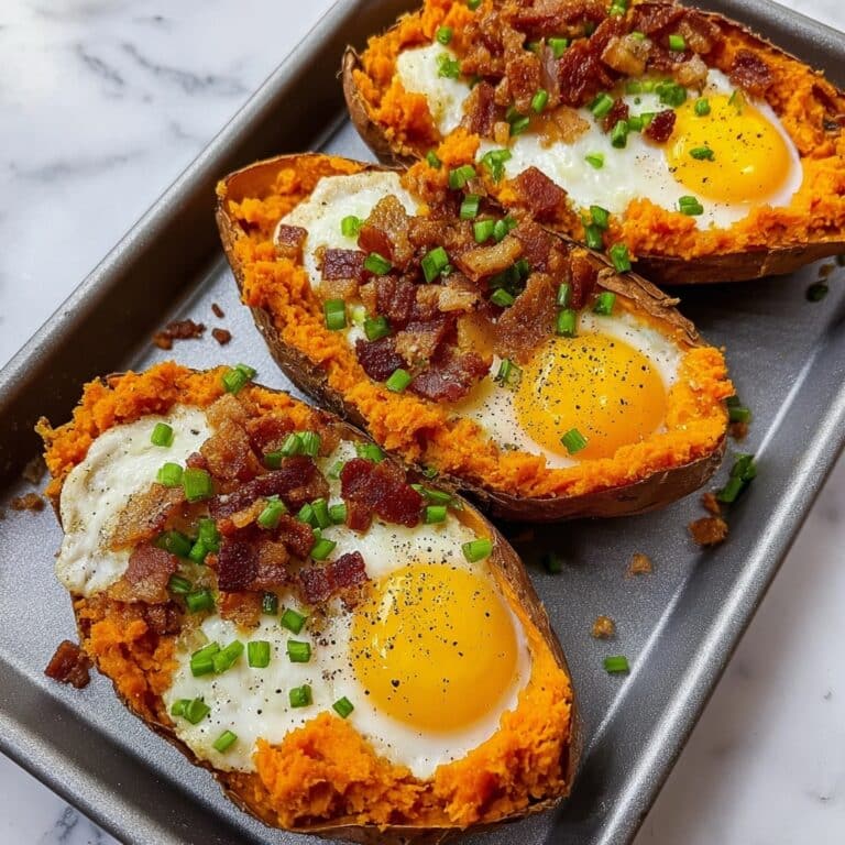 Baked Sweet Potato Skins with Bacon, Cheddar, and Egg Recipe