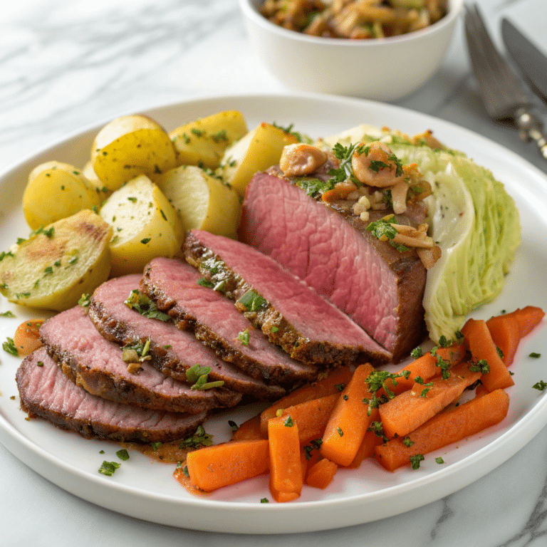 Corned Beef and Cabbage Recipe with Roasted Red Potatoes and Horseradish Sauce Recipe