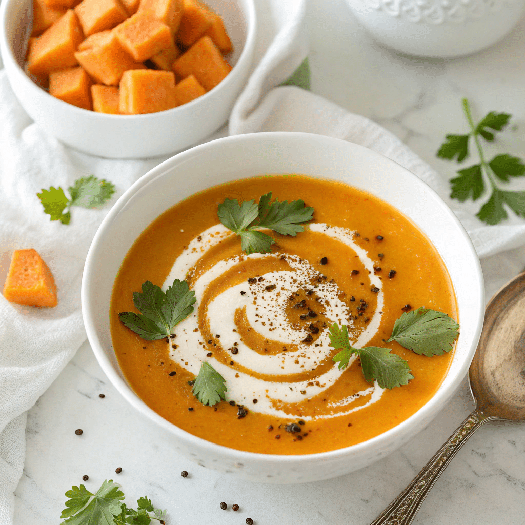 Spiced Butternut Squash and Sweet Potato Soup Recipe - Recipe Image