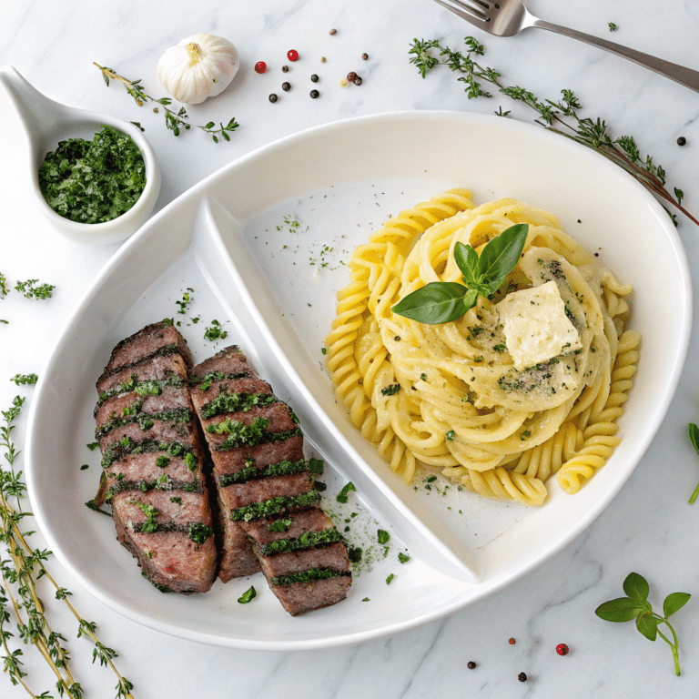 Garlic Butter Steak Bites with Cheesy Alfredo Twists Recipe