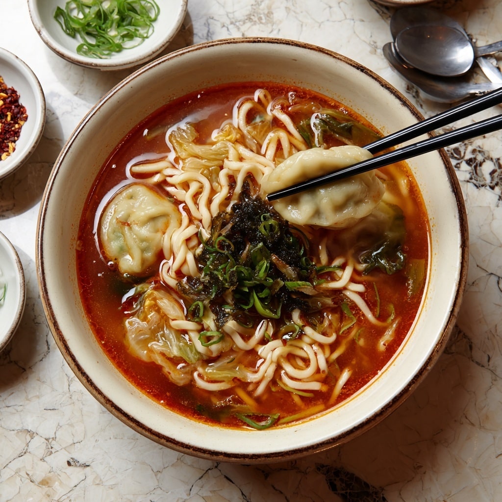 Kimchi and Dumpling Noodle Soup Recipe - Recipe Image