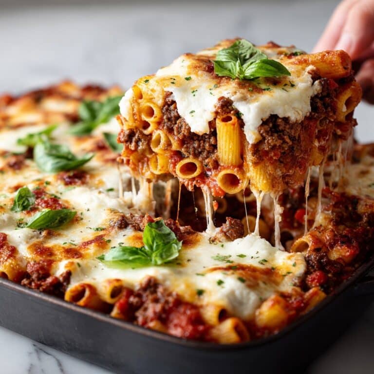Baked Ziti with Ground Beef, Ricotta, and Mozzarella Recipe