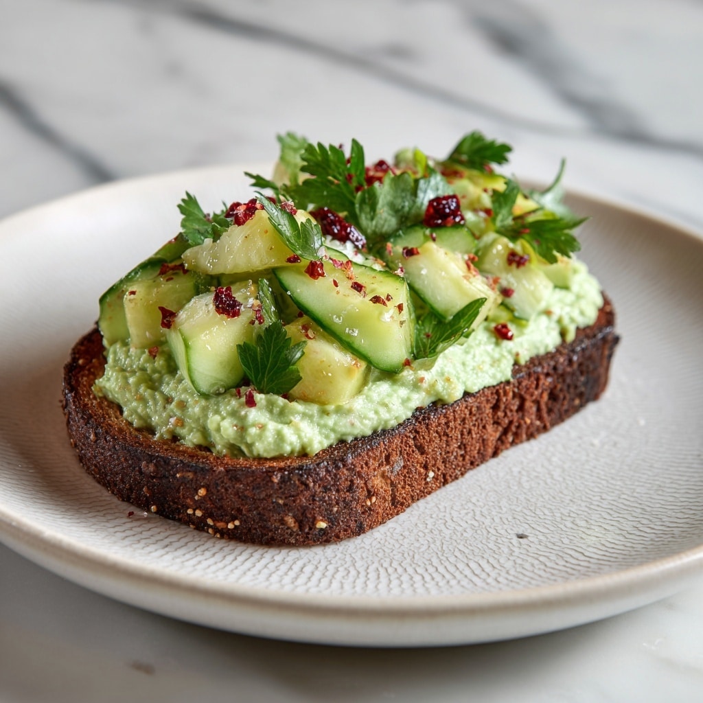 Smashed Cucumber Toast with Artichoke Edamame Spread Recipe - Recipe Image