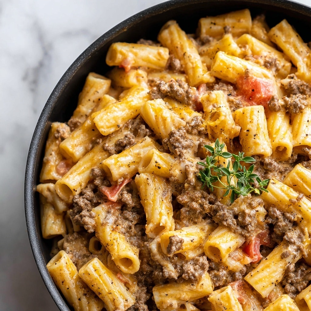 One Pot Creamy Tomato Beef Pasta Recipe - Recipe Image