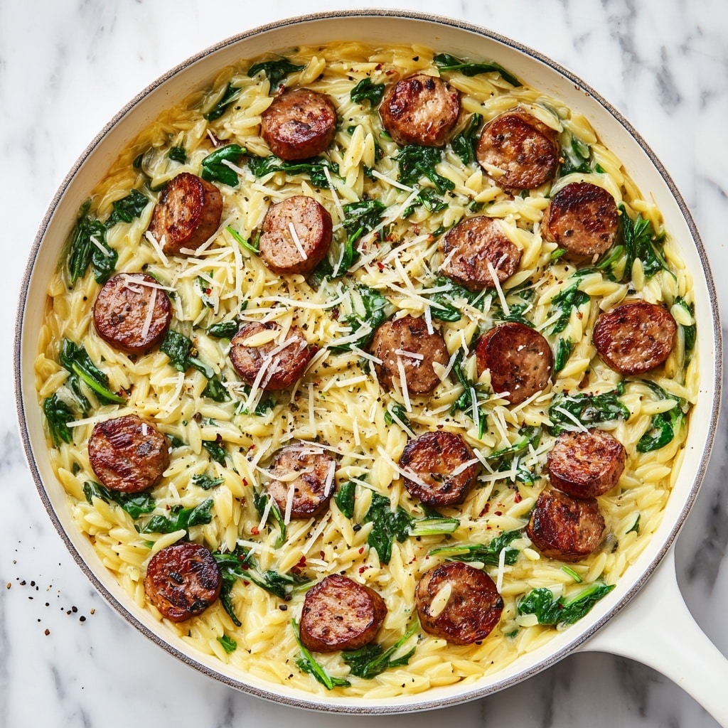 One Pan Chicken Sausage and Orzo Recipe - Recipe Image