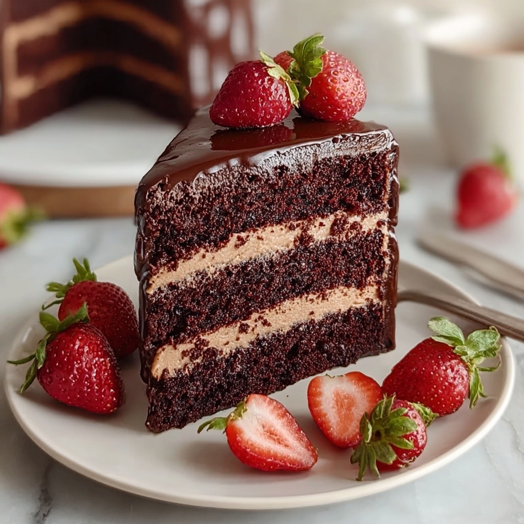 Strawberry Chocolate Cake with Fresh Strawberry Jam and Cream Cheese Frosting Recipe - Recipe Image