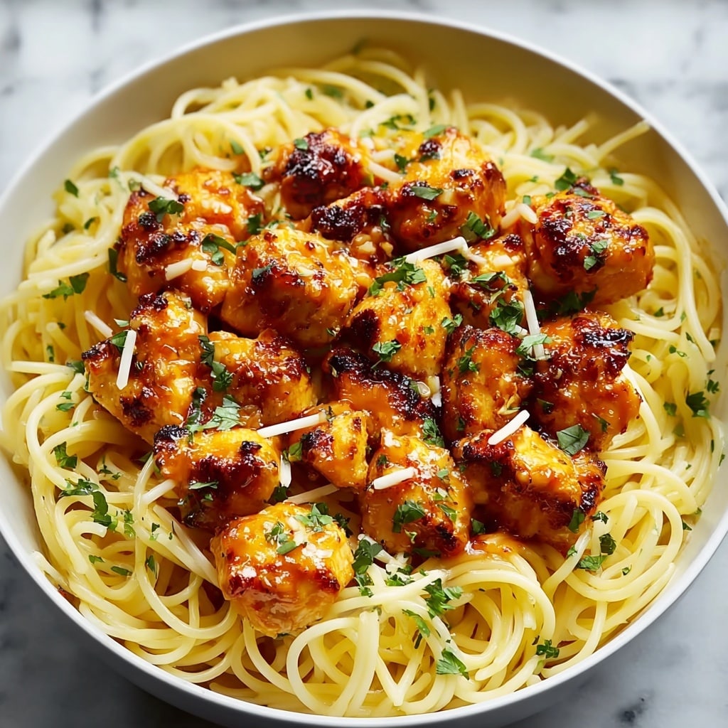 Garlic Butter Chicken Bites with Creamy Parmesan Pasta Recipe - Recipe Image