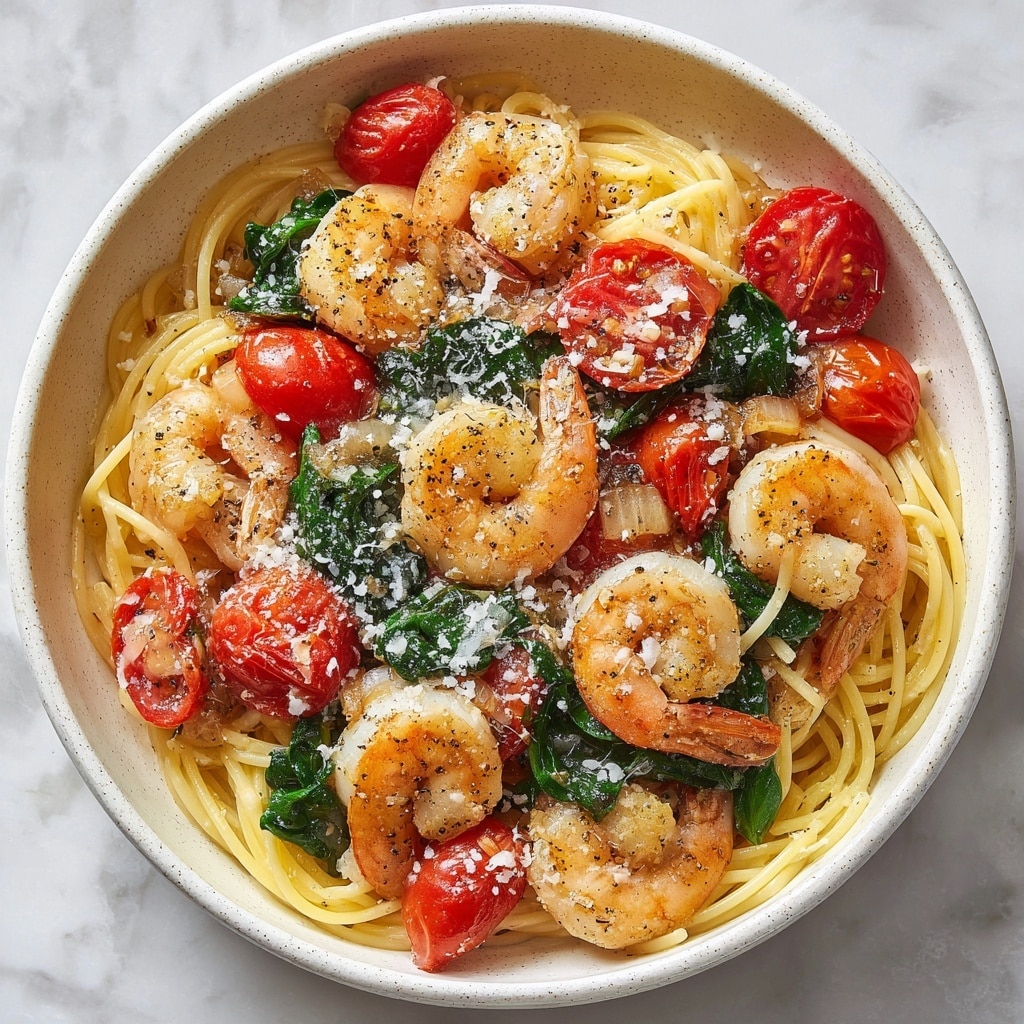 Tomato Spinach Shrimp Pasta Recipe - Recipe Image