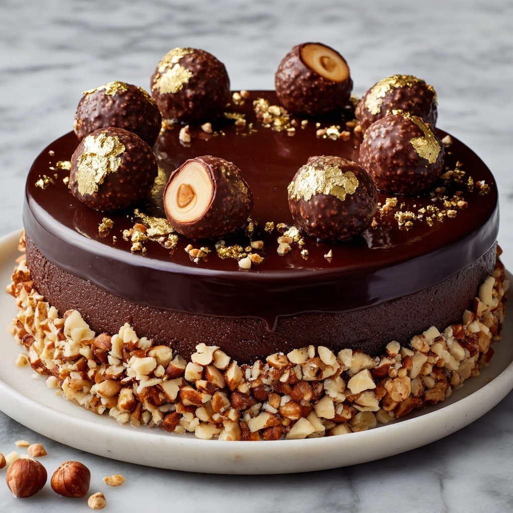 Vegan Ferrero Rocher Cake with Hazelnut and Chocolate Ganache Recipe - Recipe Image