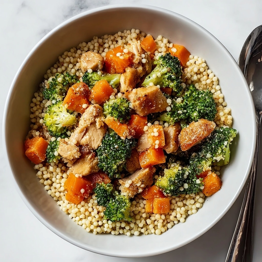 Roasted Butternut Squash, Broccoli, Cheddar, and Chicken Couscous Recipe - Recipe Image
