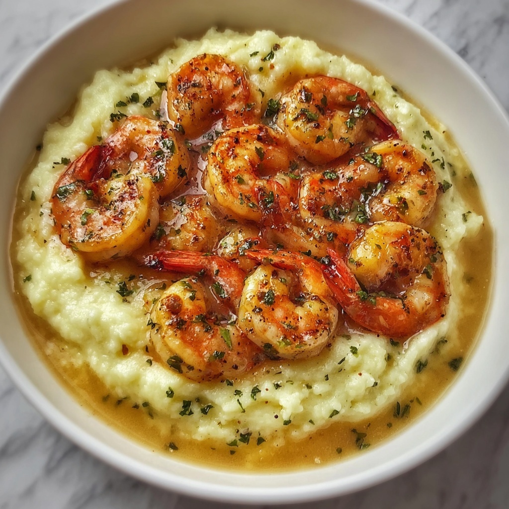 Garlic Shrimp with Creamy Parmesan Sauce Over Mashed Potatoes Recipe - Recipe Image