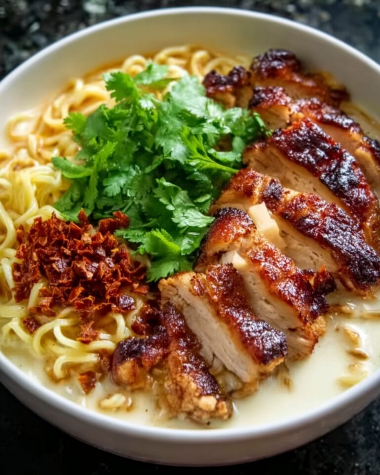 Fiery Chicken Ramen with Creamy Garlic Sauce Recipe